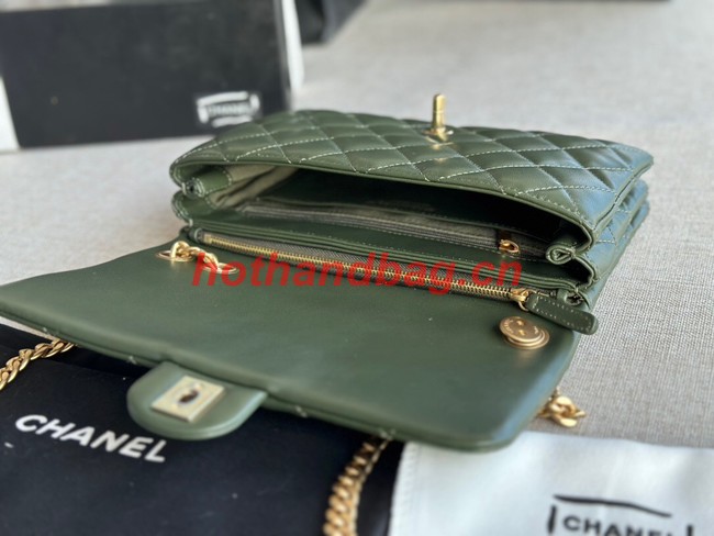 CHANEL FLAP BAG Lambskin & Gold-Tone Metal AS3609 green