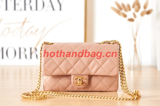 CHANEL SMALL FLAP BAG Lambskin & Gold-Tone Metal AS3393 pink