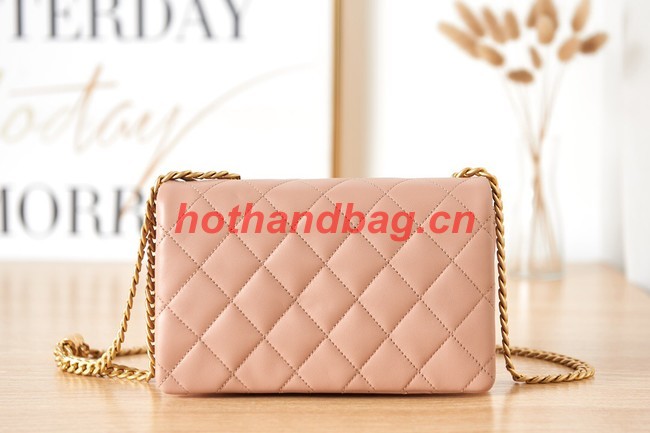 CHANEL SMALL FLAP BAG Lambskin & Gold-Tone Metal AS3393 pink