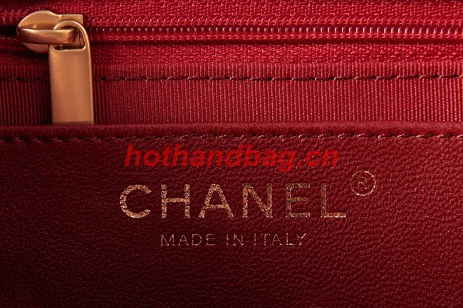 CHANEL SMALL FLAP BAG Lambskin & Gold-Tone Metal AS3393 red