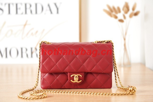 CHANEL SMALL FLAP BAG Lambskin & Gold-Tone Metal AS3393 red