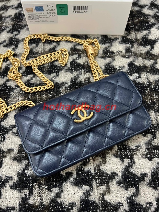 Chanel WALLET ON CHAIN Lambskin & Gold-Tone Metal 68107 dark blue