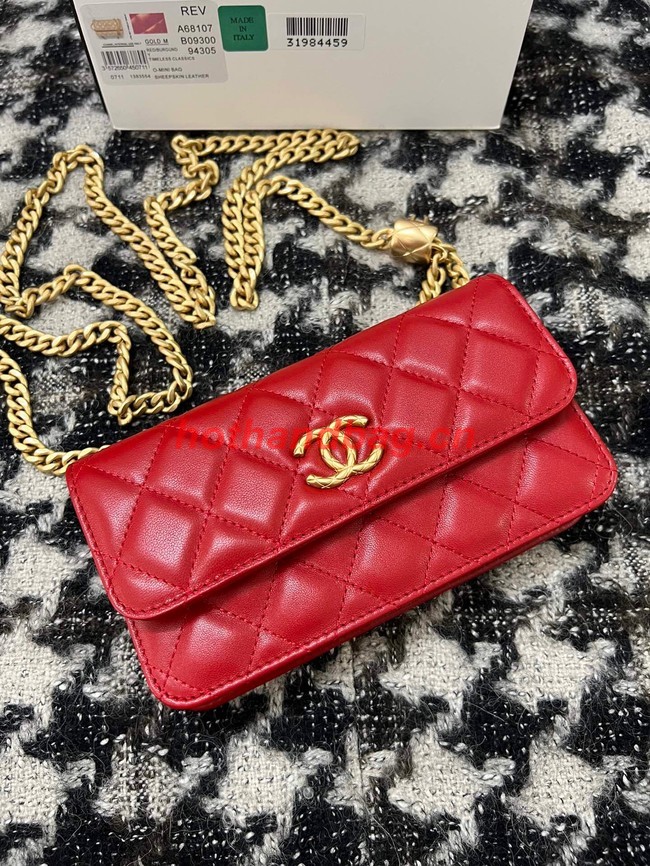 Chanel WALLET ON CHAIN Lambskin & Gold-Tone Metal 68107 red