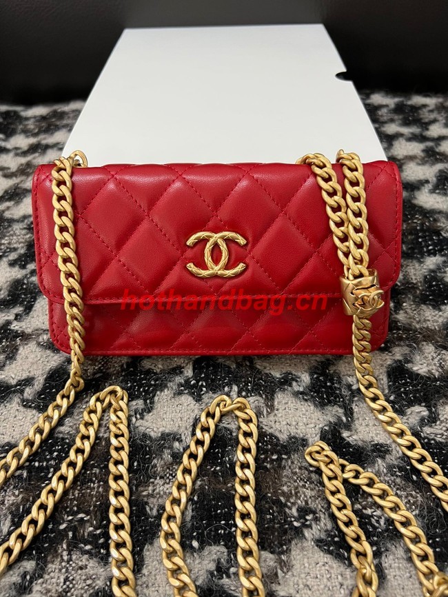 Chanel WALLET ON CHAIN Lambskin & Gold-Tone Metal 68107 red