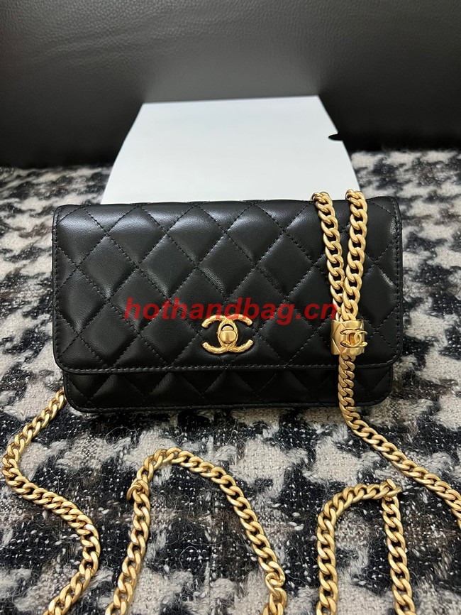 Chanel WALLET ON CHAIN Lambskin & Gold-Tone Metal AP3043 black