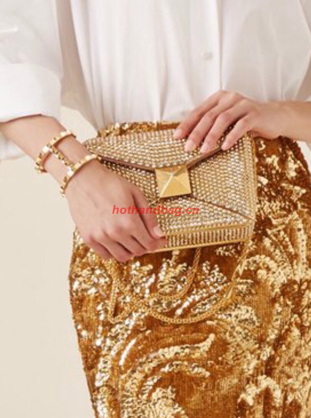 VALENTINO ONE STUD Small Rhinestone Embroidery shoulder bag 1W0B0L YELLOW