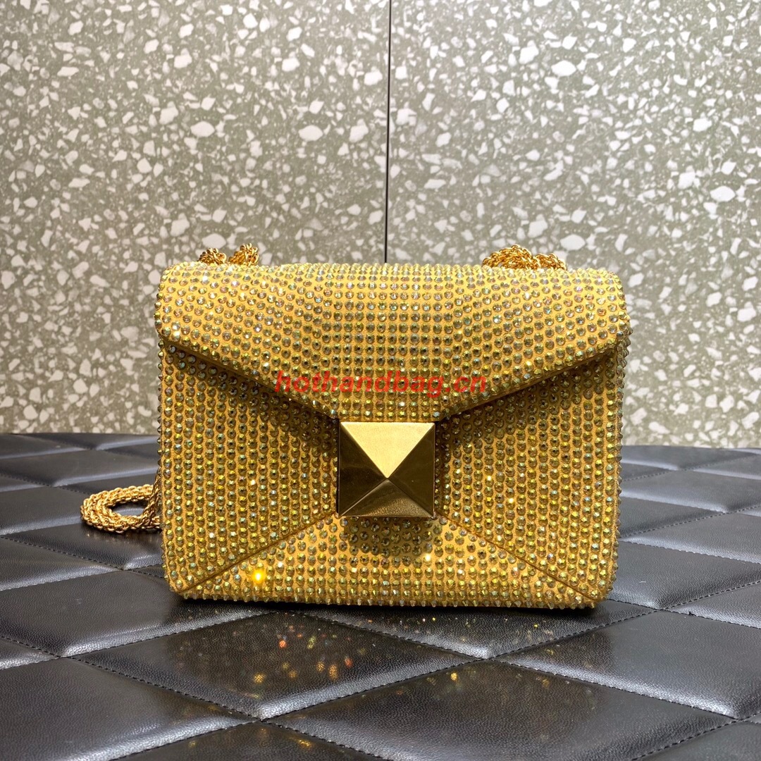 VALENTINO ONE STUD Small Rhinestone Embroidery shoulder bag 1W0B0L YELLOW