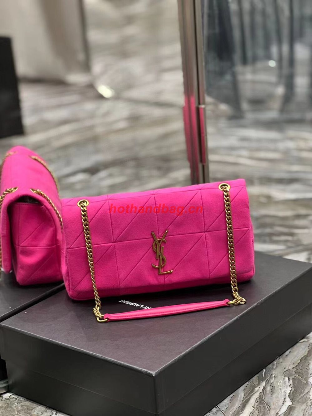 SAINT LAURENT JAMIE MEDIUM CHAIN BAG CARRE RIVE GAUCHE IN LAMBSKIN AND SUEDE 515821 ROSE