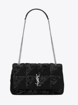 SAINT LAURENT JAMIE MEDIUM CHAIN BAG CARRE RIVE GAUCHE IN SEQUINS AND SEQUINED TWEED 515821 BLACK