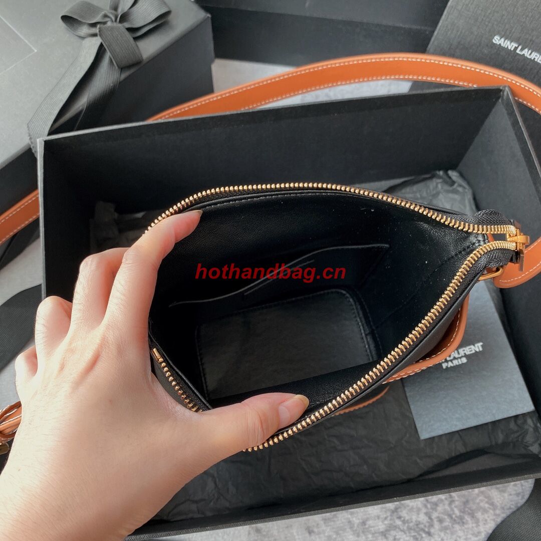 SAINT LAURENT KAIA SMALL SATCHEL IN SHINY LEATHER Y821002 black&brown