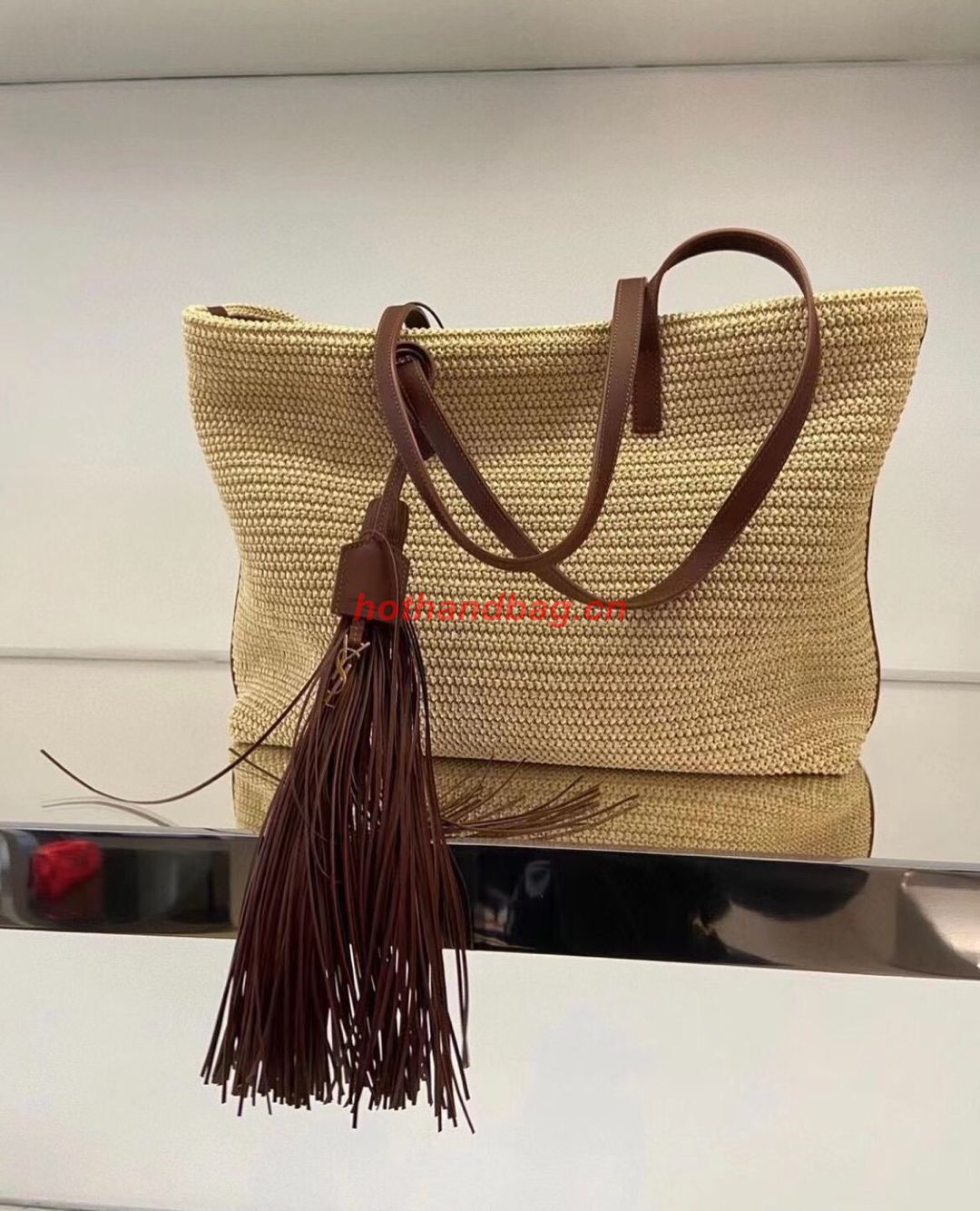 SAINT LAURENT PANIER MEDIUM BAG IN RAFFIA Y811502 TAUPE