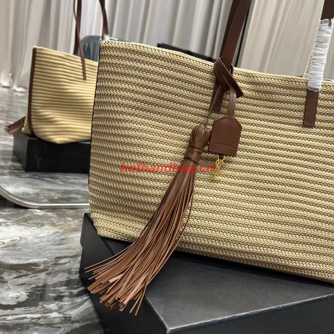 SAINT LAURENT PANIER MEDIUM BAG IN RAFFIA Y811502 TAUPE