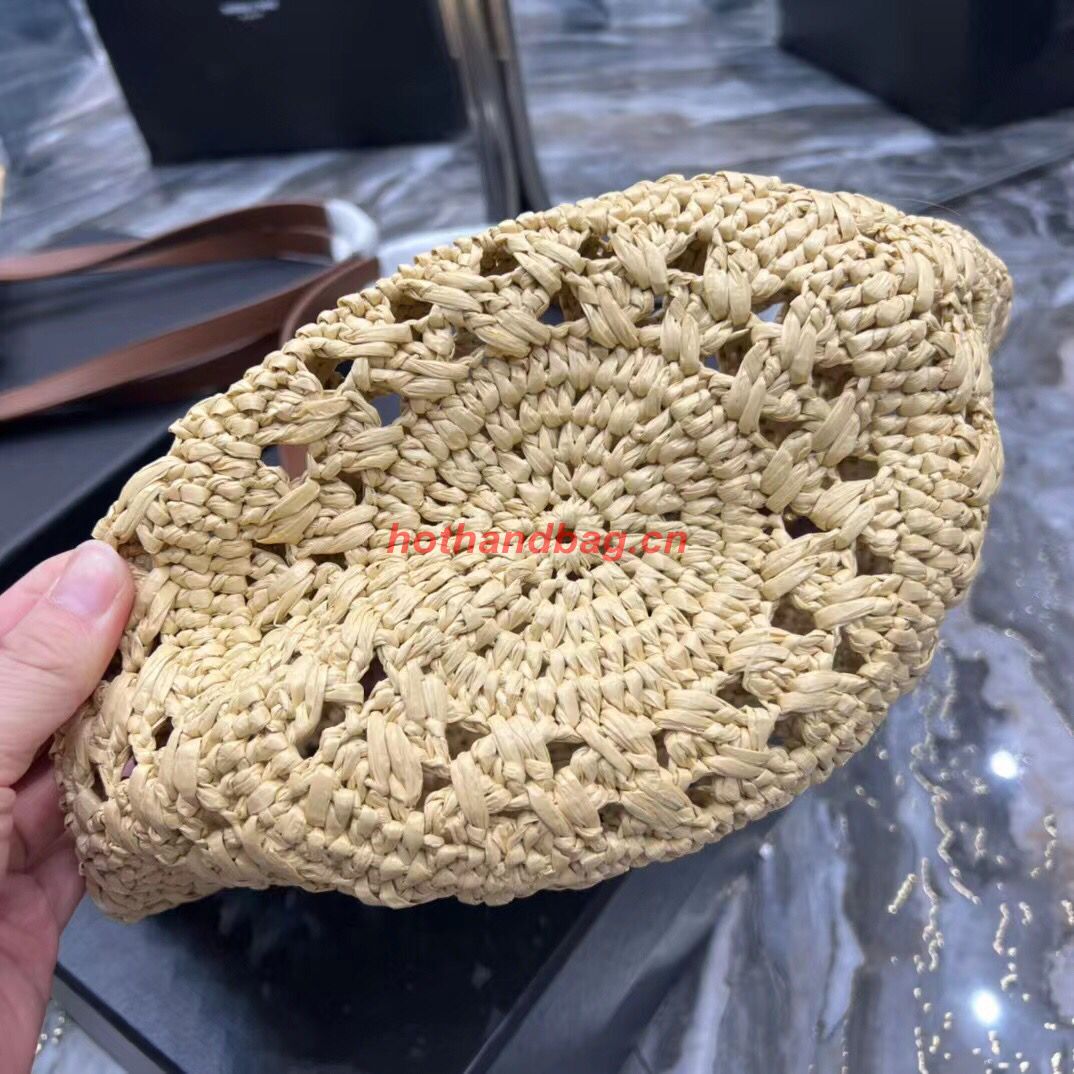 SAINT LAUREN PANIER SMALL BAG IN CROCHET RAFFIA AND SMOOTH LEATHER 685618 NATUREL