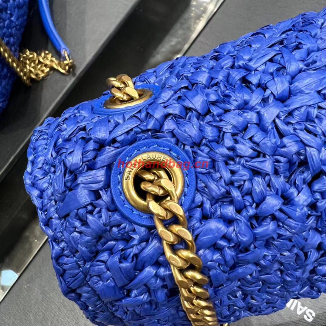 SAINT LAURENT JAMIE MEDIUM CHAIN BAG CARRE RIVE GAUCHE IN CROCHET RAFFIA AND SMOOTH LEATHER 515821 BLUE