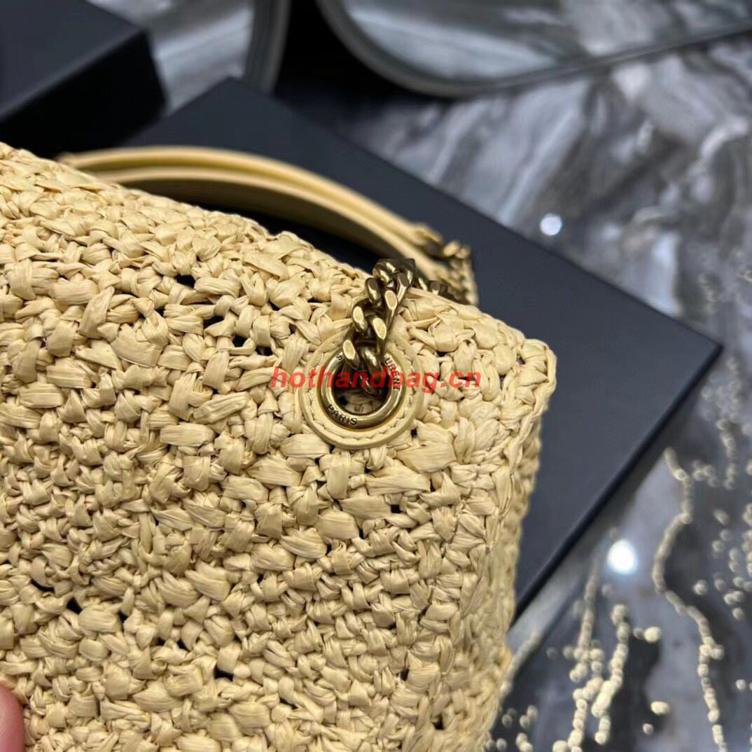 SAINT LAURENT JAMIE MEDIUM CHAIN BAG CARRE RIVE GAUCHE IN CROCHET RAFFIA AND SMOOTH LEATHER 515821 NATUREL