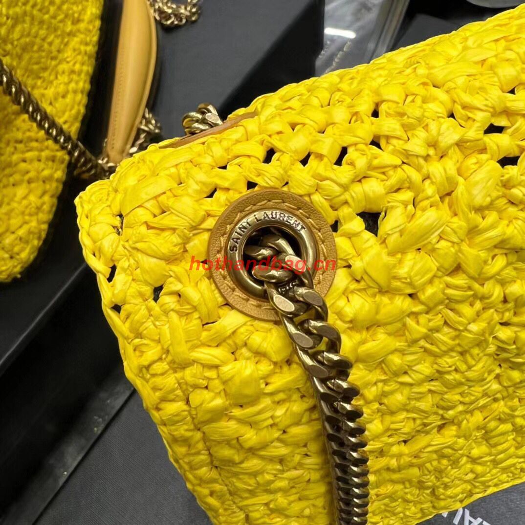 SAINT LAURENT JAMIE MEDIUM CHAIN BAG CARRE RIVE GAUCHE IN CROCHET RAFFIA AND SMOOTH LEATHER 515821 YELLOW