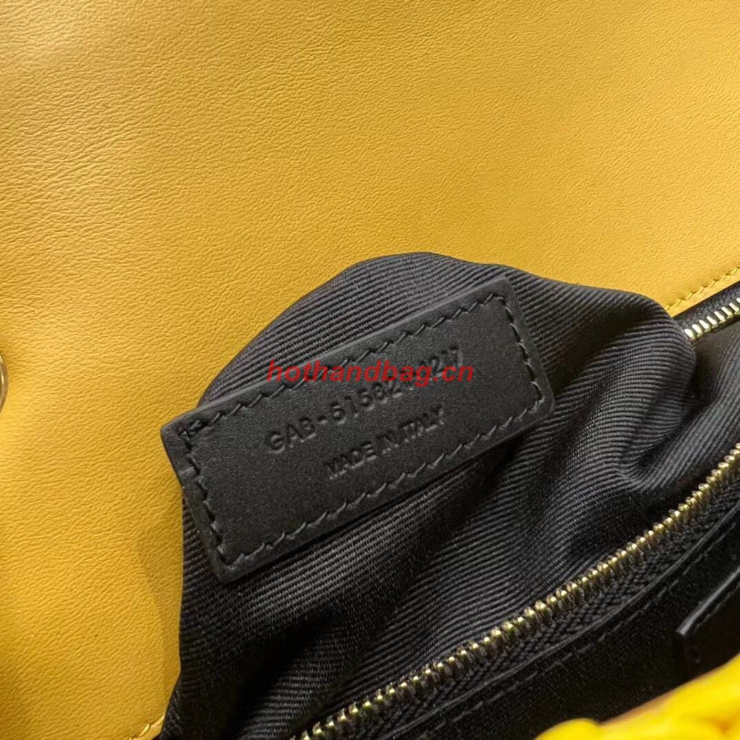 SAINT LAURENT JAMIE MEDIUM CHAIN BAG CARRE RIVE GAUCHE IN CROCHET RAFFIA AND SMOOTH LEATHER 515821 YELLOW