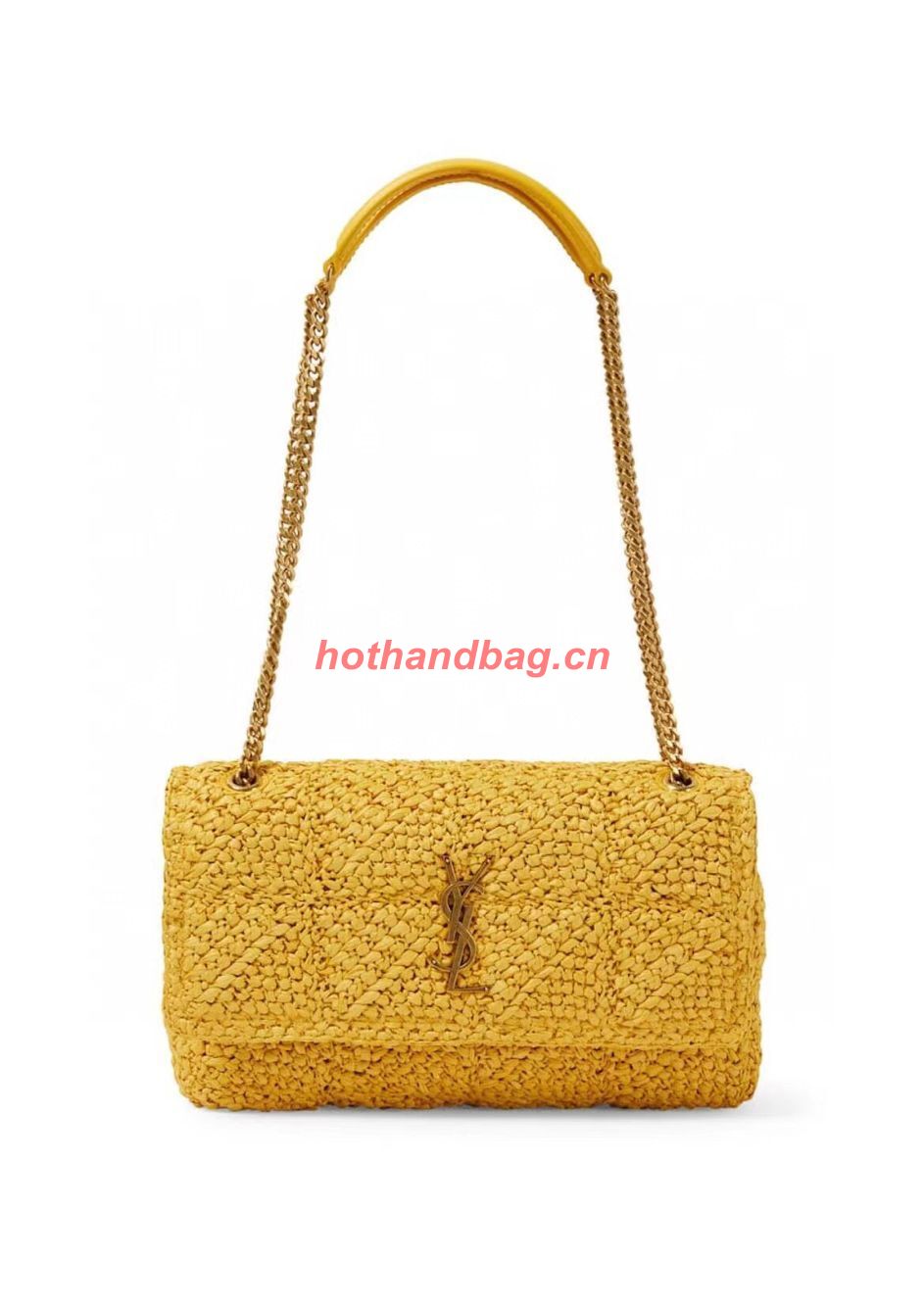 SAINT LAURENT JAMIE MEDIUM CHAIN BAG CARRE RIVE GAUCHE IN CROCHET RAFFIA AND SMOOTH LEATHER 515821 YELLOW