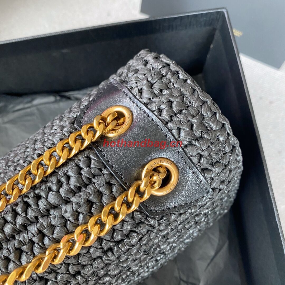 SAINT LAURENT NIKI SMALL CHAIN BAG IN RAFFIA 498892 BLACK