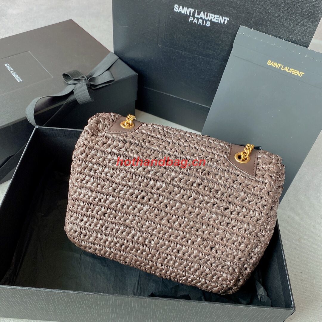 SAINT LAURENT NIKI SMALL CHAIN BAG IN RAFFIA 498892 Coffee