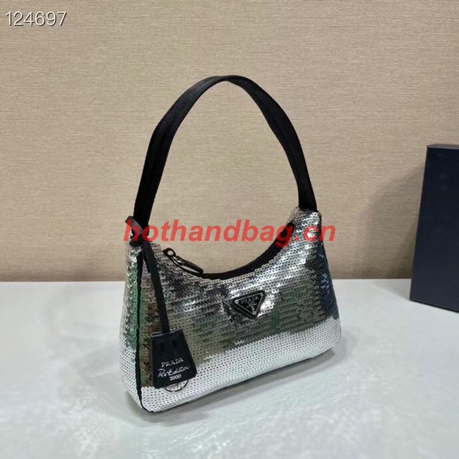 Prada Re-Edition 2000 sequined Re-Nylon mini-bag 1BC515 silver