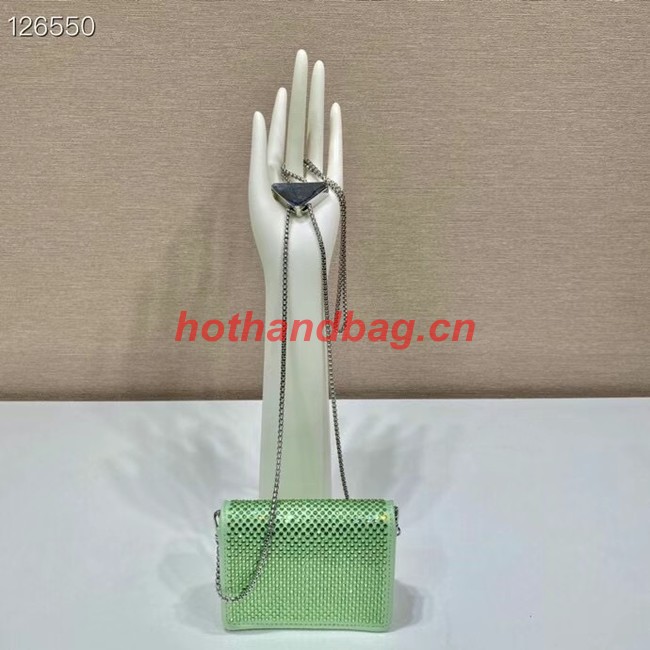 Prada Crystal-studded card holder with shoulder strap 1MR024 green