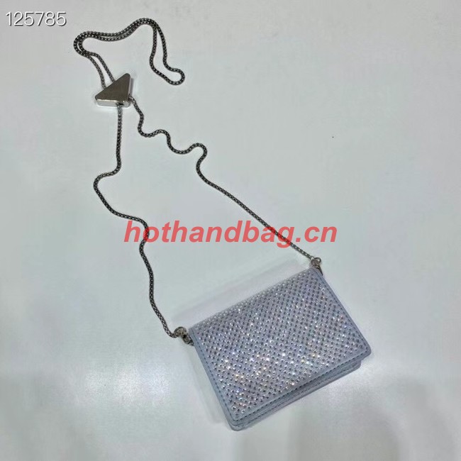 Prada Crystal-studded card holder with shoulder strap 1MR024 silver