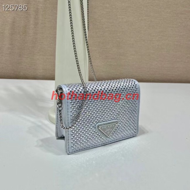 Prada Crystal-studded card holder with shoulder strap 1MR024 silver