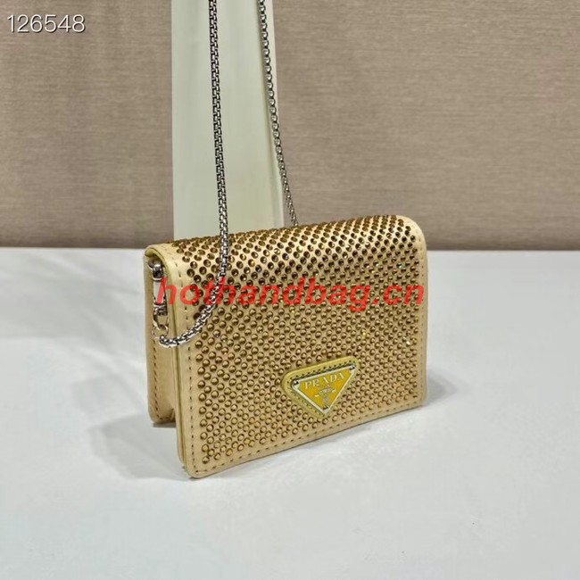 Prada Crystal-studded card holder with shoulder strap 1MR024 yellow