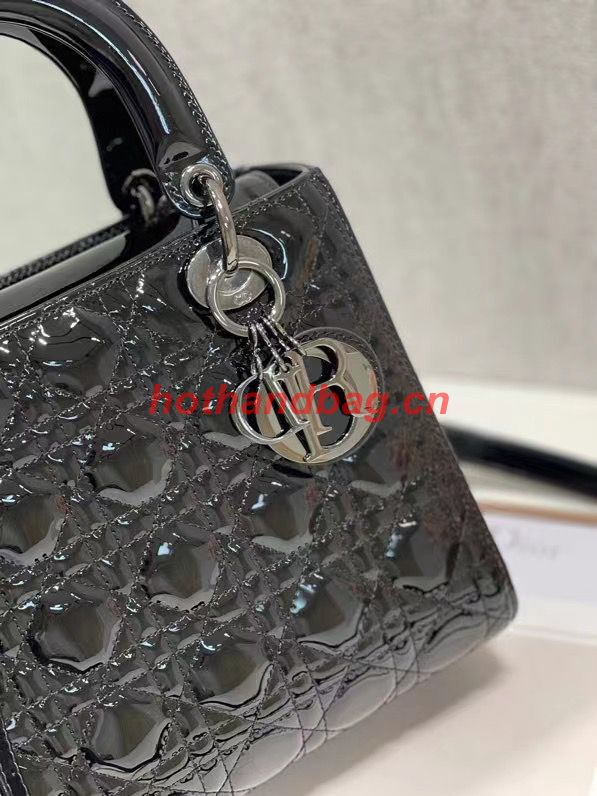 MEDIUM LADY DIOR BAG Black Patent Cannage Calfskin M0565OW Black-Tone