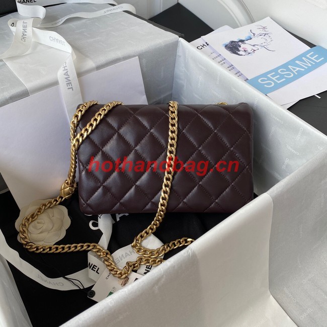 CHANEL SMALL FLAP BAG Lambskin & Gold-Tone Metal AS3393 Dark Brown