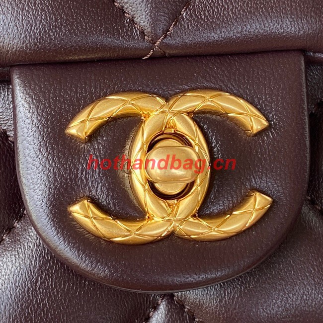 CHANEL SMALL FLAP BAG Lambskin & Gold-Tone Metal AS3393 Dark Brown