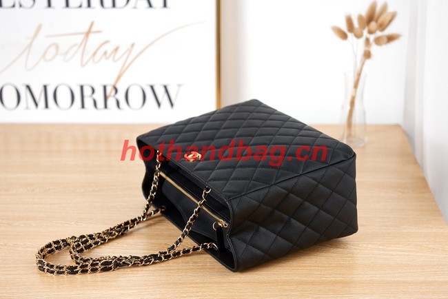 CHANEL Grained Calfskin & Gold-Tone Metal SHOPPING BAG AS3583 black