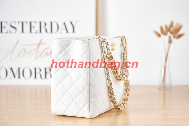 CHANEL Grained Calfskin & Gold-Tone Metal SHOPPING BAG AS3583 white