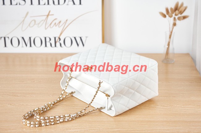 CHANEL Grained Calfskin & Gold-Tone Metal SHOPPING BAG AS3583 white