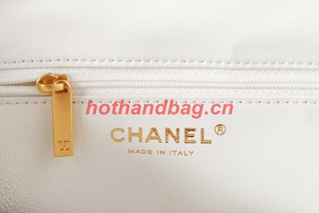 CHANEL Grained Calfskin & Gold-Tone Metal SHOPPING BAG AS3583 white