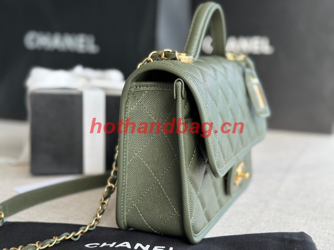 Chanel MINI FLAP BAG WITH TOP HANDLE AS3652 blackish green