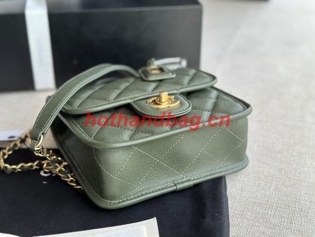 Chanel MINI FLAP BAG WITH TOP HANDLE AS3652 blackish green