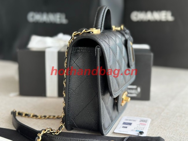 Chanel MINI FLAP BAG WITH TOP HANDLE Grained Calfskin AS3652 black