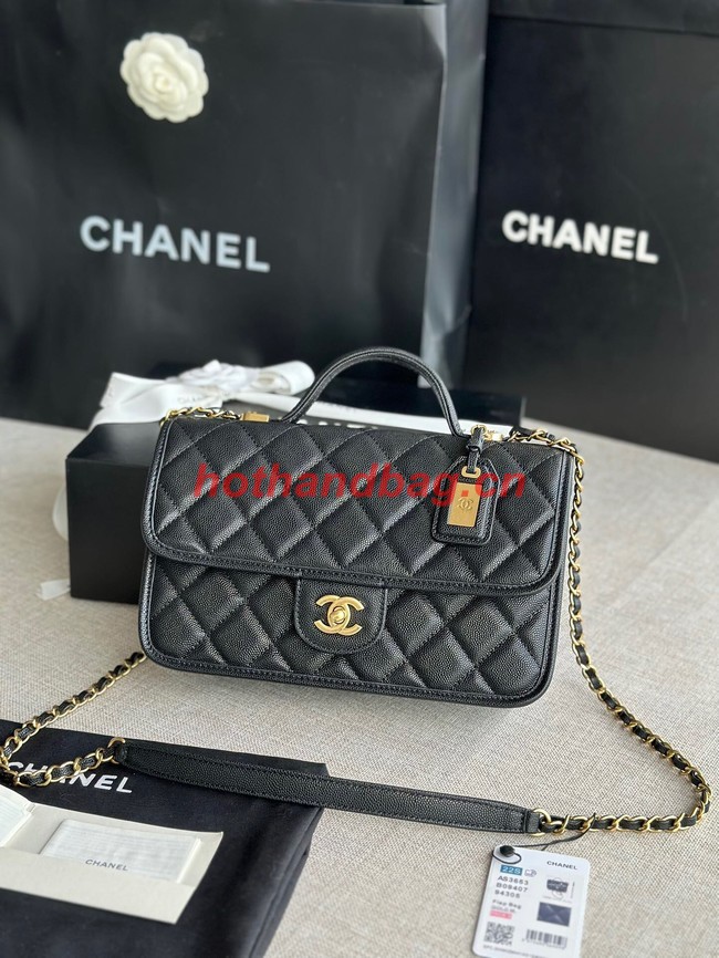 Chanel SMALL FLAP BAG WITH TOP HANDLE Grained Calfskin AS3653 black 