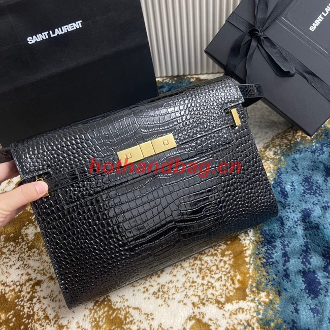 SAINT LAURENT MANHATTAN SHOULDER BAG IN CROCODILE-EMBOSSED SHINY LEATHER 579271 BLACK