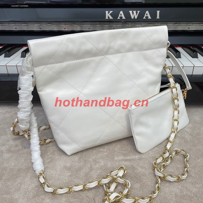 CHANEL MINI 22 HANDBAG  Metallic Calfskin & gold Metal AS3989 WHITE