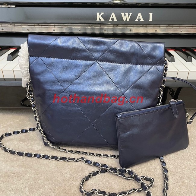 CHANEL MINI 22 HANDBAG  Metallic Calfskin & Silver Metal AS3989 Royal blue