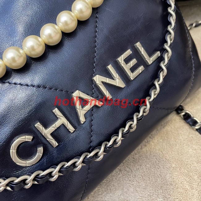 CHANEL MINI 22 HANDBAG  Metallic Calfskin & Silver Metal AS3989 Royal blue