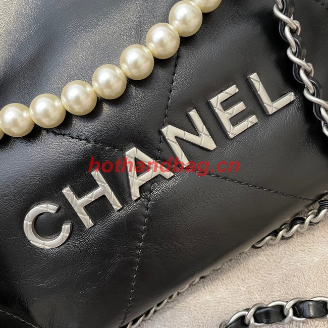 CHANEL MINI 22 HANDBAG Metallic Calfskin & Silver Metal AS3989 black