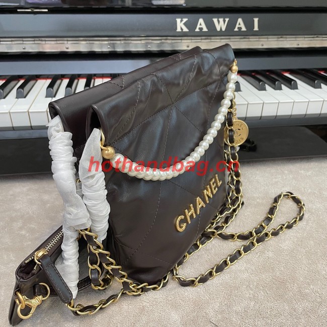 CHANEL MINI 22 HANDBAG Metallic Calfskin & gold Metal AS3989 Coffee