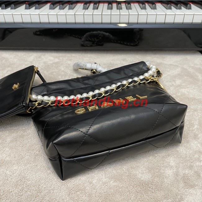 CHANEL MINI 22 HANDBAG Metallic Calfskin & gold Metal AS3989 black