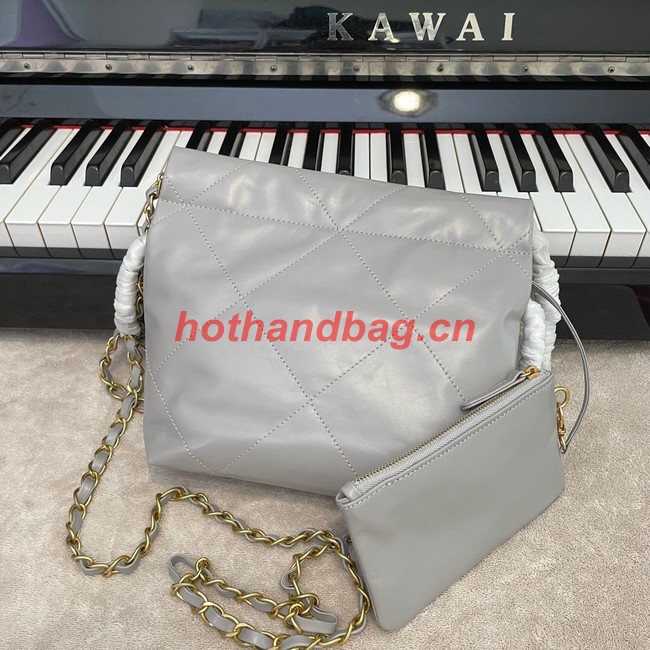 CHANEL MINI 22 HANDBAG Metallic Calfskin & gold Metal AS3989 gray