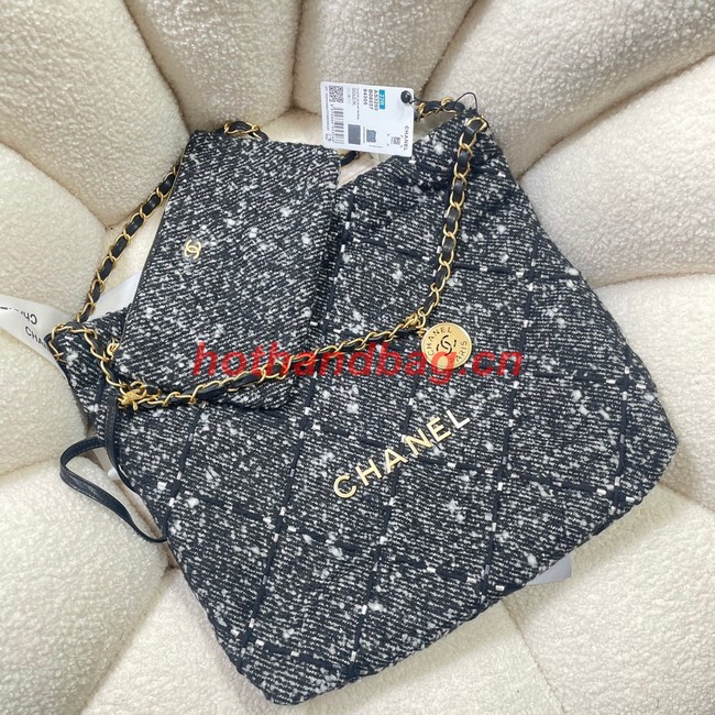 CHANEL SMALL 22 HANDBAG Tweed & Gold-Tone Metal AS3260 BLACK