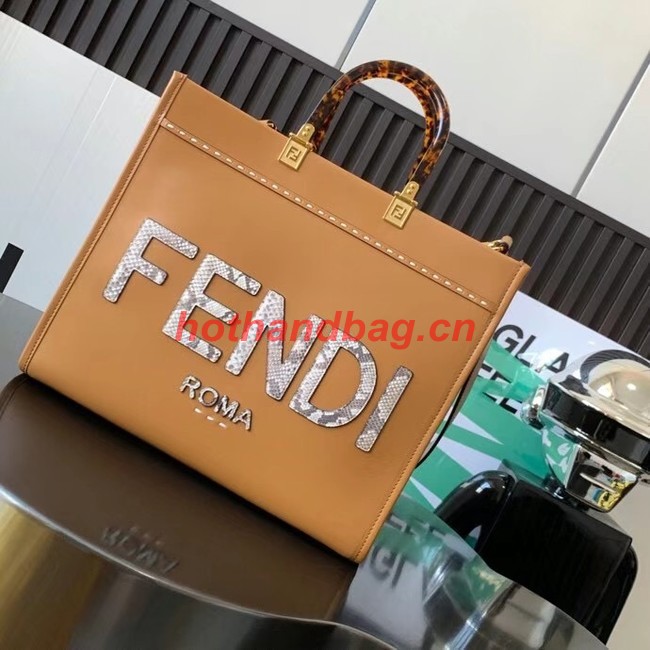 FENDI SUNSHINE MEDIUM leather and elaphe shopper 8BH386A brown